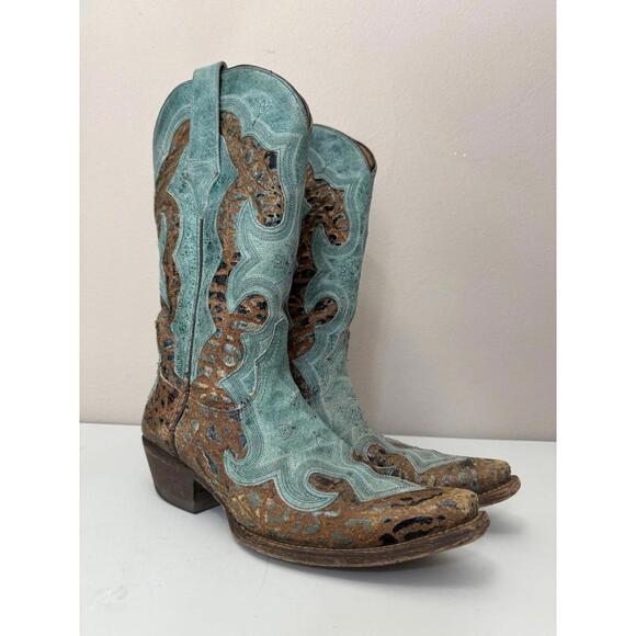 Durango Ole 66 Turquoise Leather Cowgirl Boots Womens 9.5 M Cowboy Western Rodeo - Picture 1 of 8